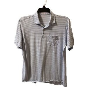 B Draddy Sport Polo Shirt Sz M Batik Blue Striped‎ Pima Cotton Golf